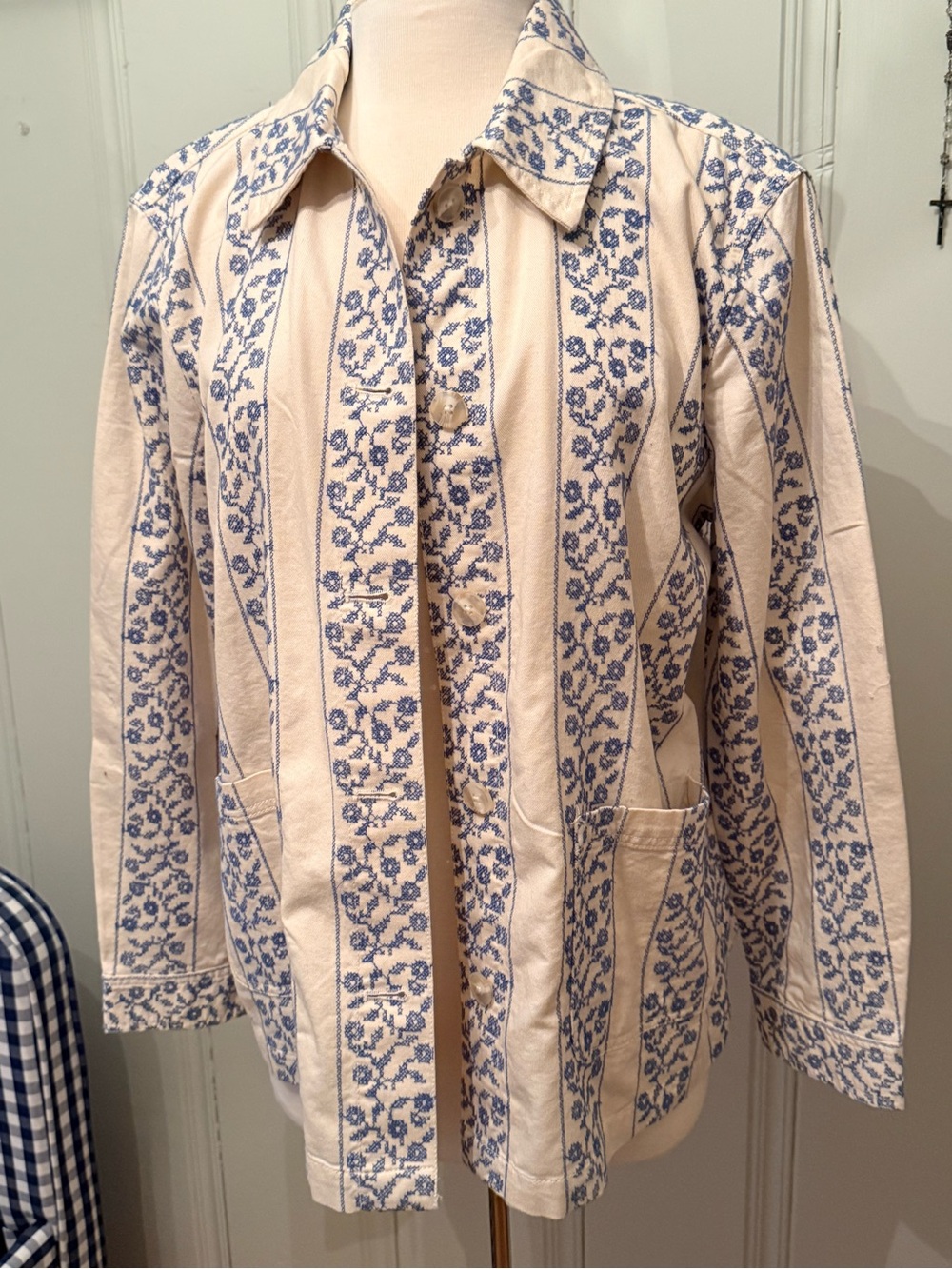 LOFT Cream Embroidered Jacket with Blue Floral design NWT